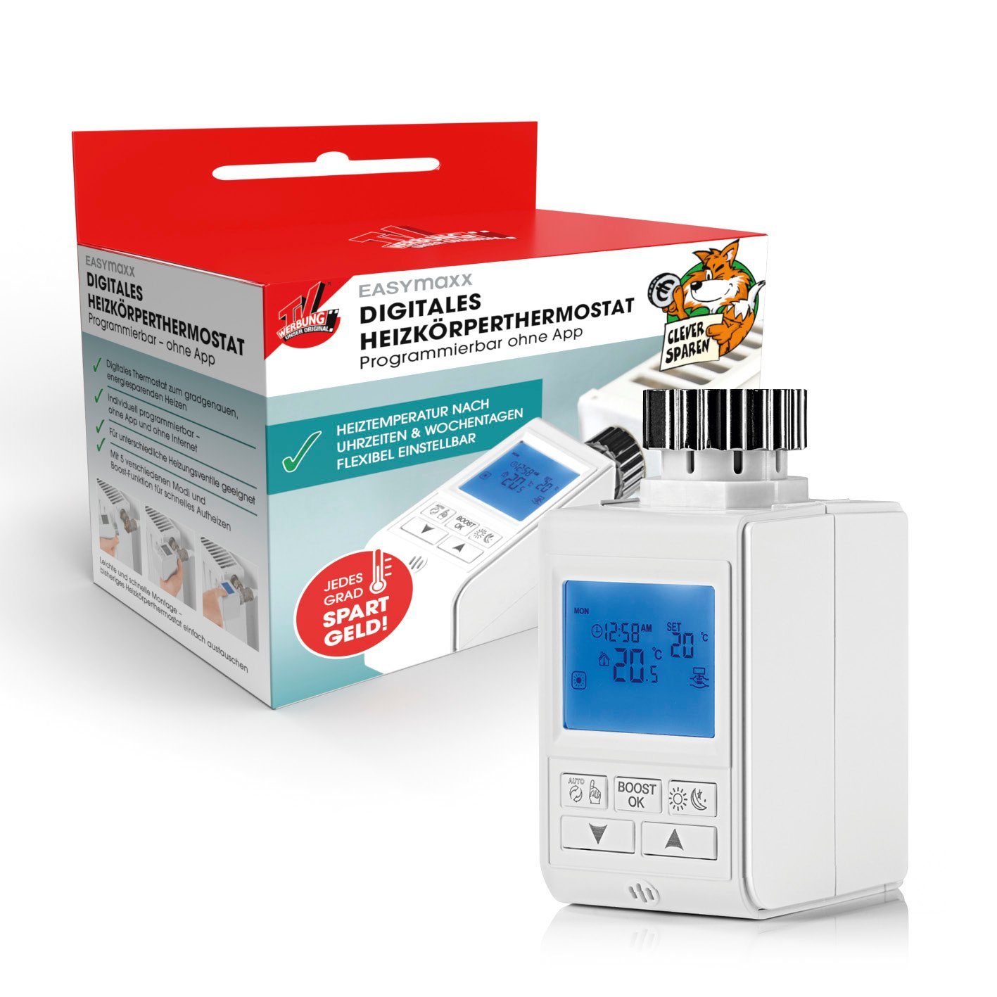 EASYmaxx Heizkörperthermostat Digital & Energiesparen, Individuell programmierbar, 5 Modi, flexibel einstellbar