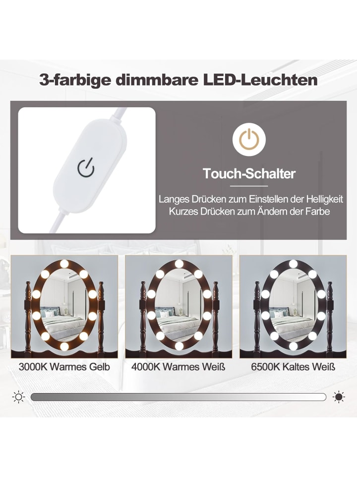 COSTWAY Schminktisch Set mit LED in Schwarz günstig kaufen onesize