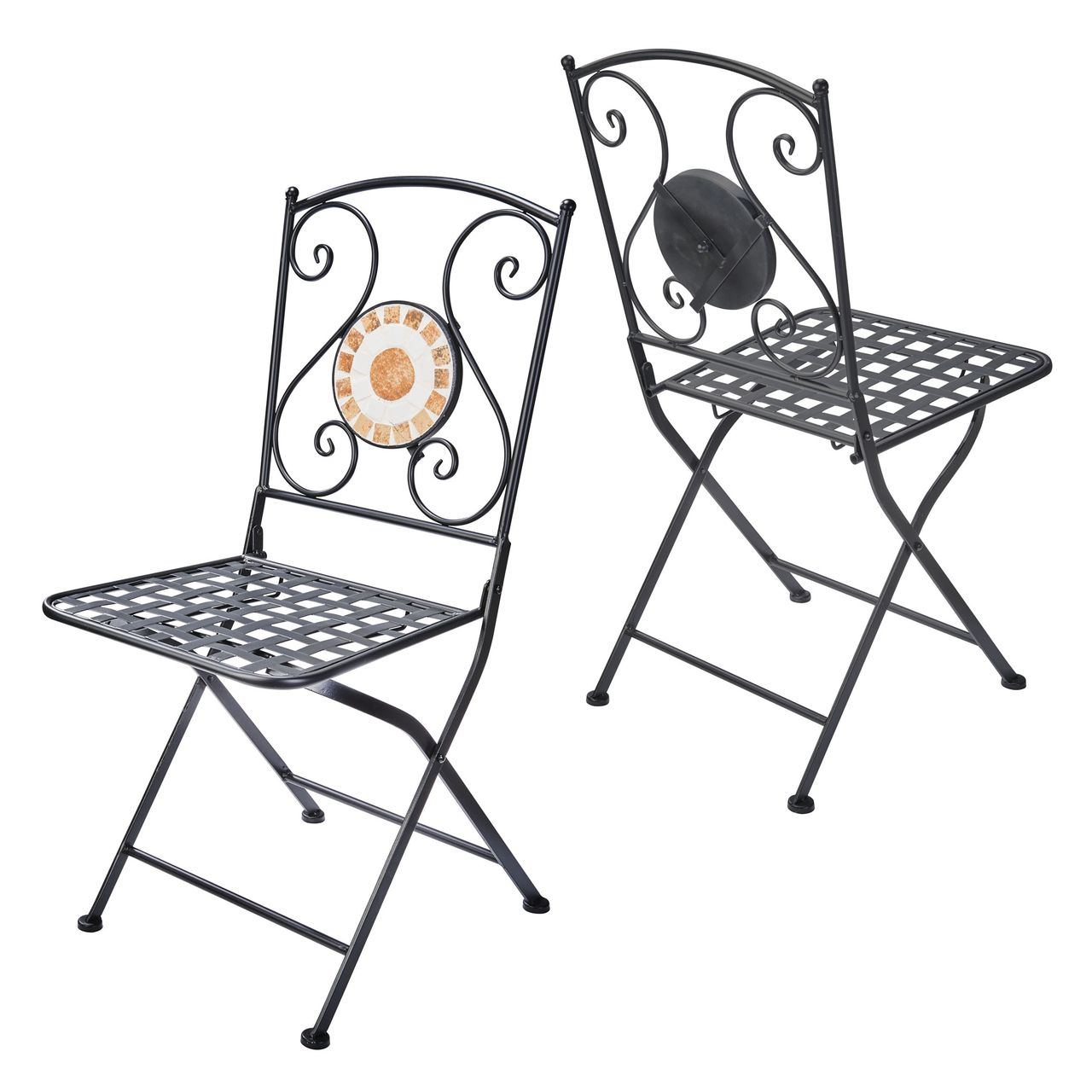 Gartenfreude Bistro Stuhl Mosaik 1 Stahl 40 x 38 x 90cm schwarz mit anthrazit- & grün-farbenen Mosaik Elementen (Set aus 2 Stühlen)