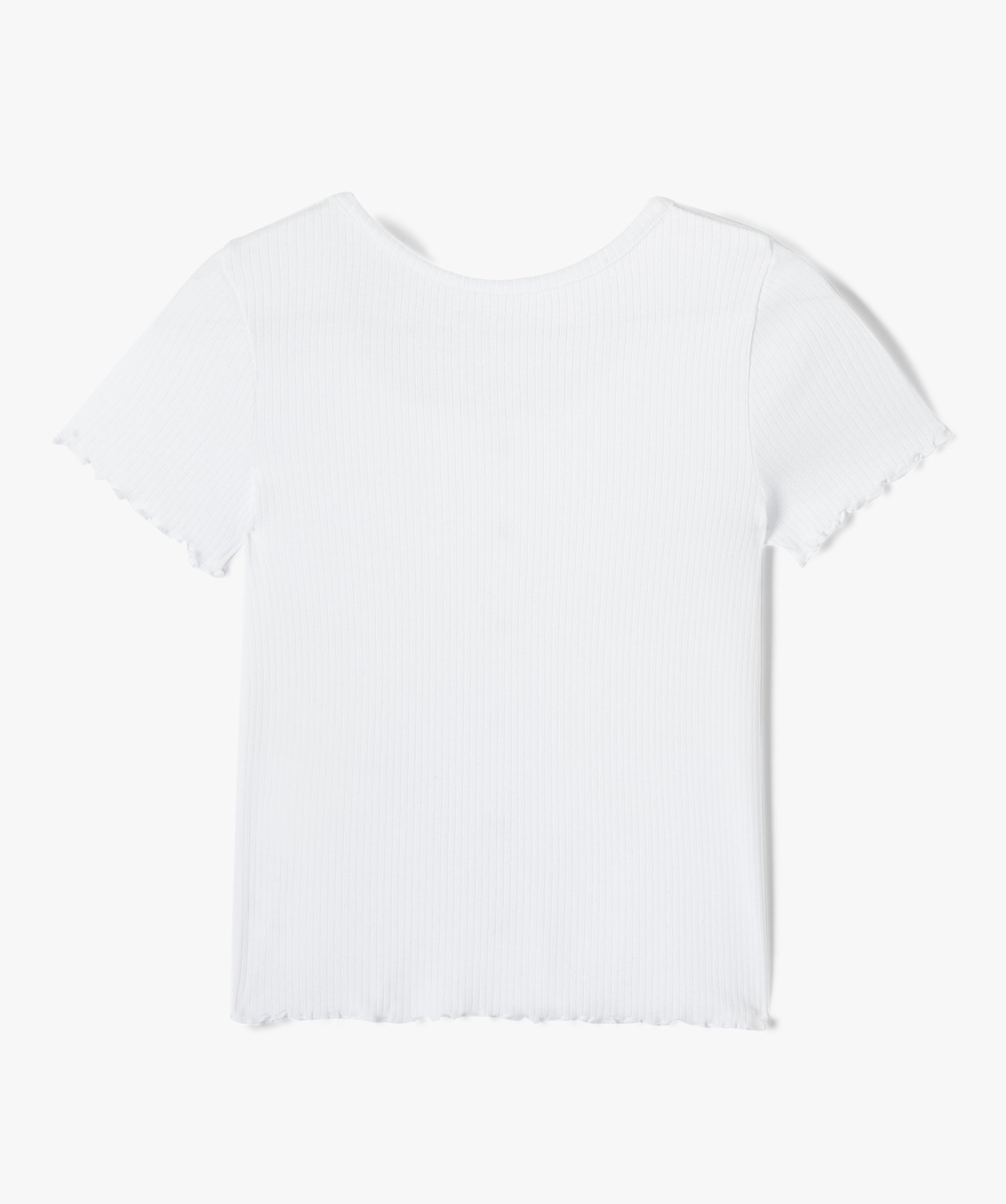 Tee-shirt fille à manches courtes en maille ctelée blanc | GEMO