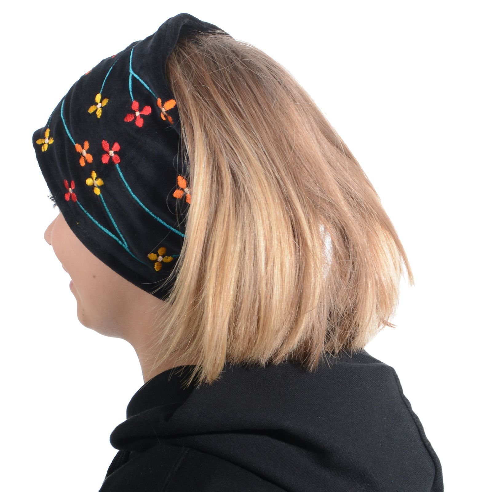 KUNST UND MAGIE Ohrenwärmer Ohrwärmer Dreadtube Damen Flower Stirnband Samt Baumwolle
