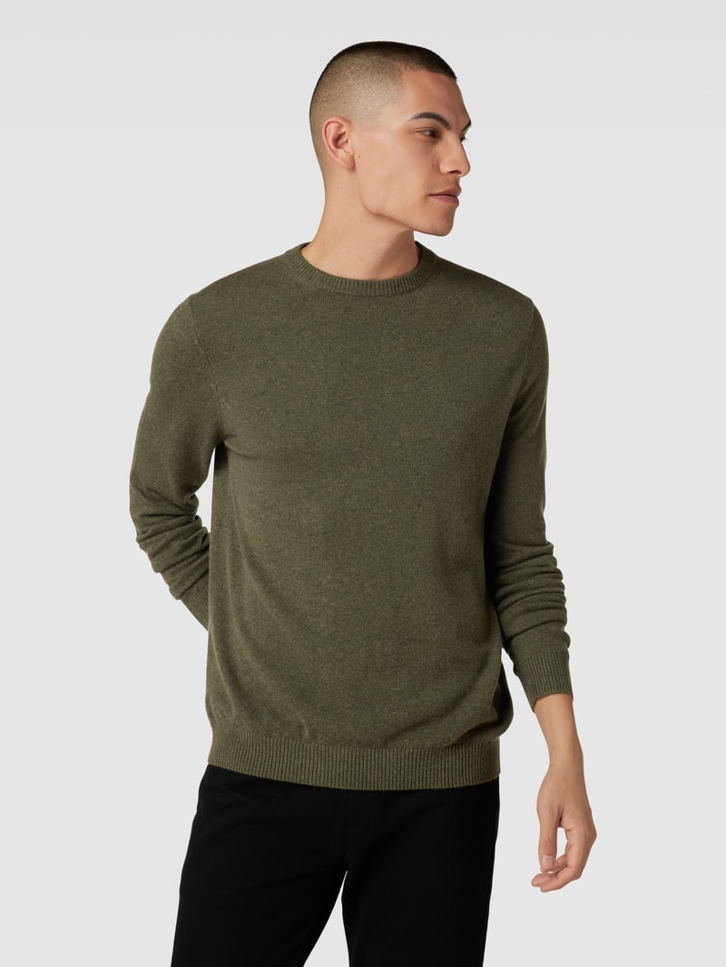 Strickpullover aus Kaschmir mit Rundhalsausschnitt in olivgrün meliert