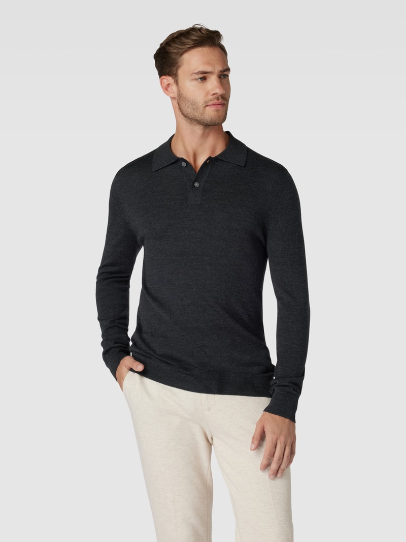 Strickpullover mit Polokragen in anthrazit meliert