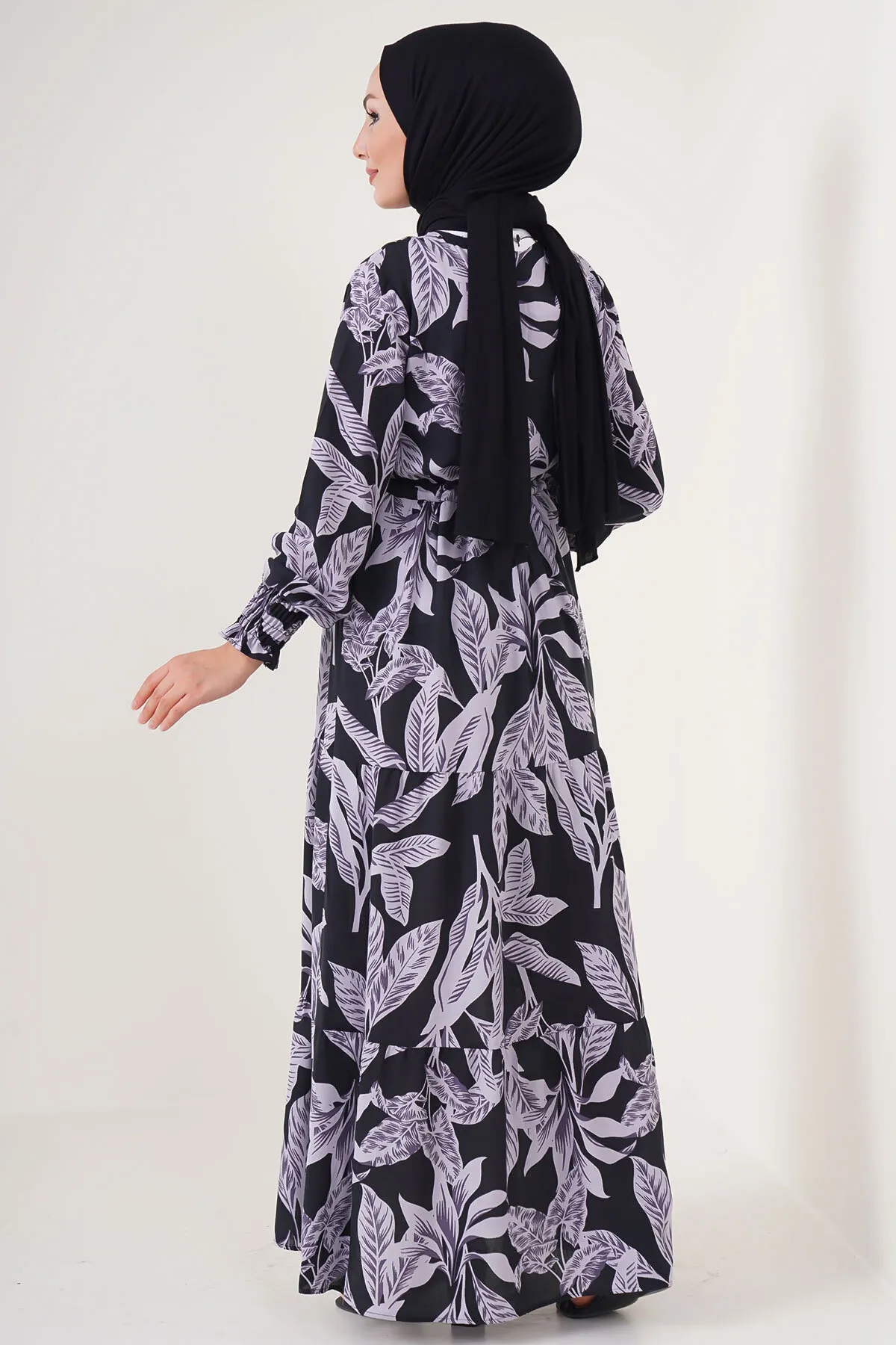 Bigdart  2145 Gemustertes Hijab-Kleid – D. Schwarz