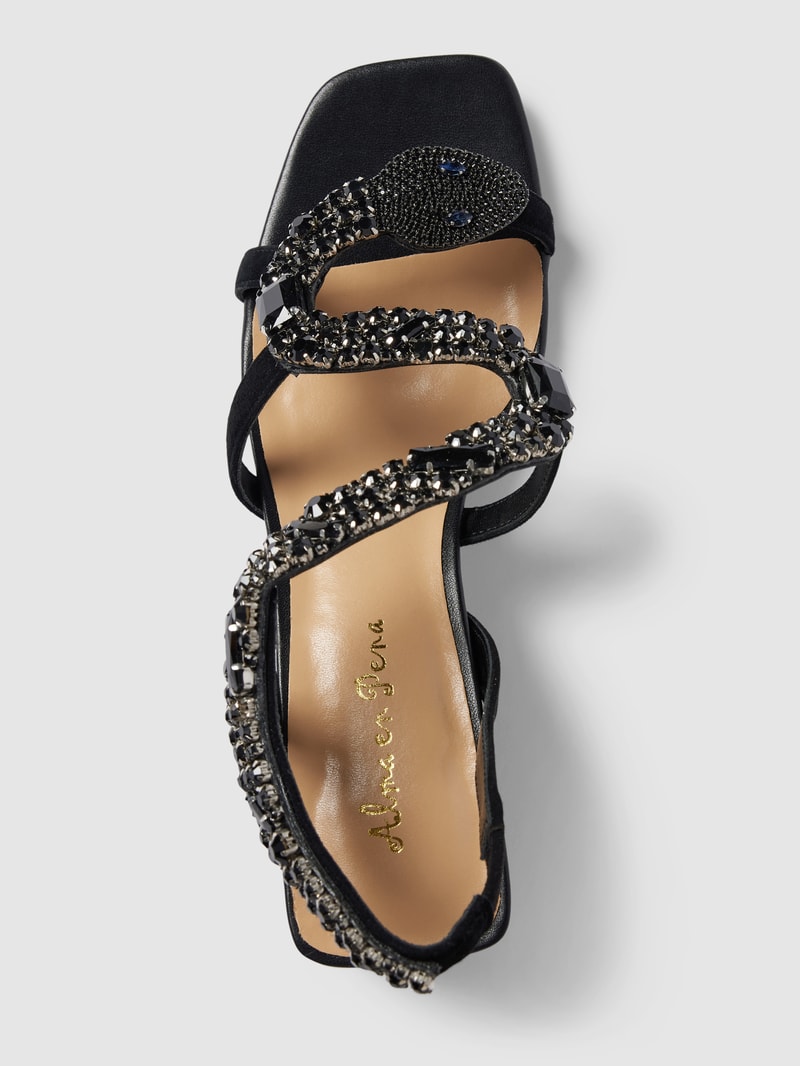 Sandaletten mit Ziersteinbesatz Modell 'Snake' in schwarz