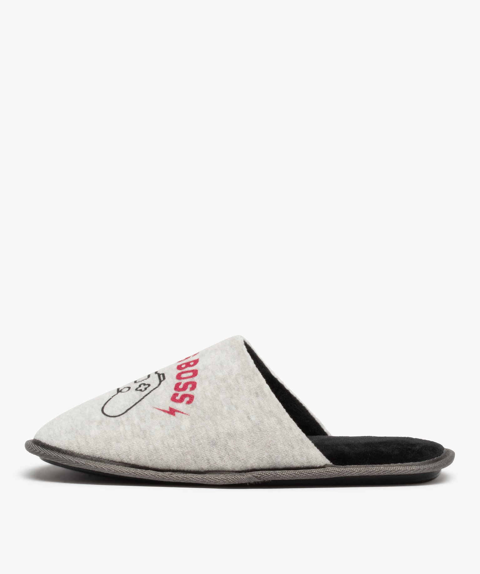 Chaussons homme mules plates imprimées console de jeux gris | GEMO