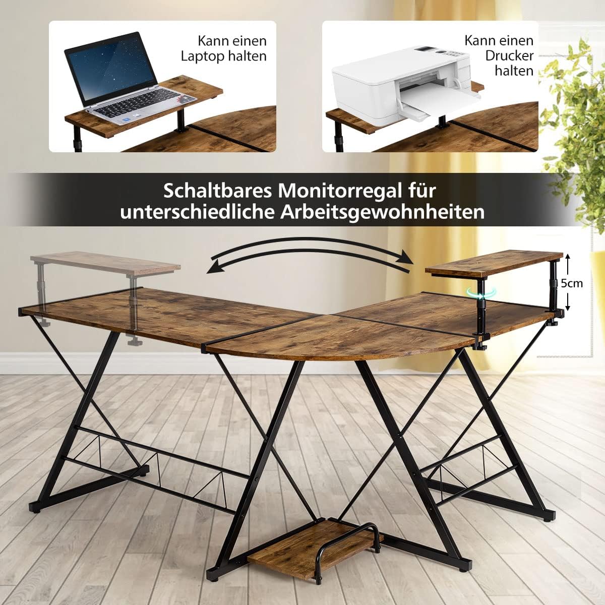 Costway L-Förmiger Computertisch aus Holz
