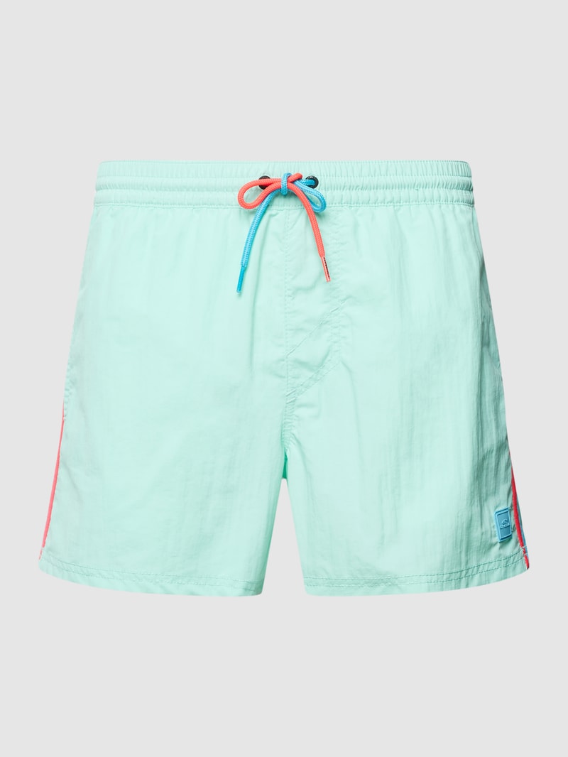 Badehose mit Label-Detail Modell 'VERT RETRO' in aqua blau