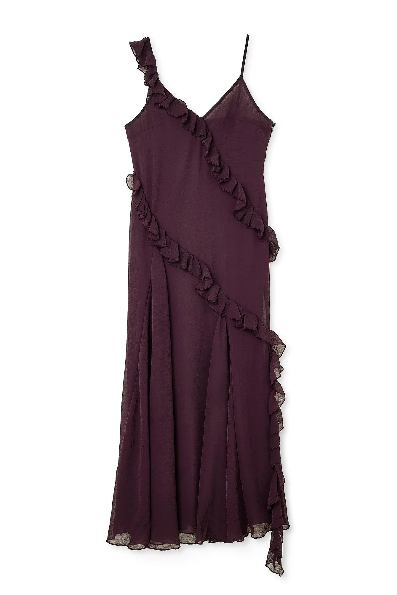 Maxikleid mit Rüschenbesatz aus Chiffon