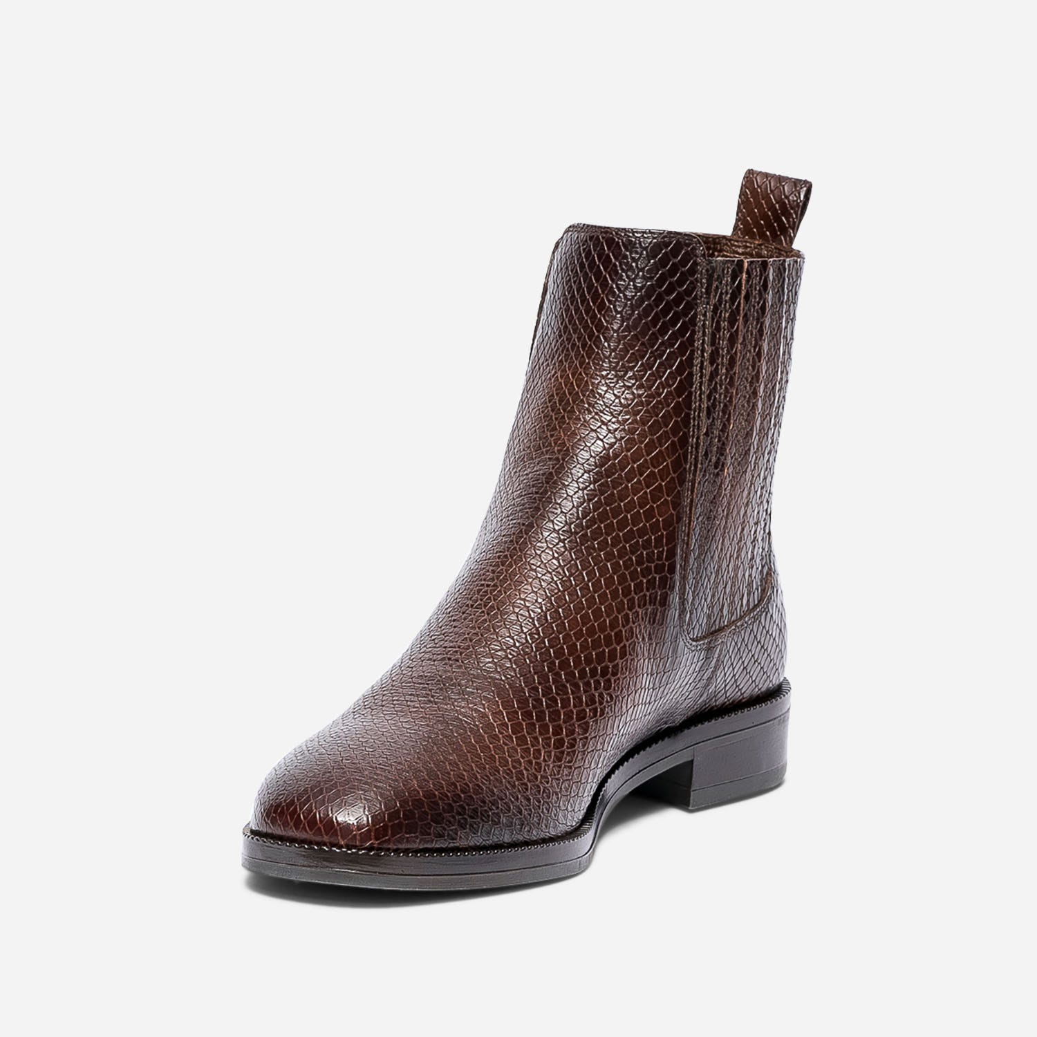 Boots marron en cuir embossé éco-conçu