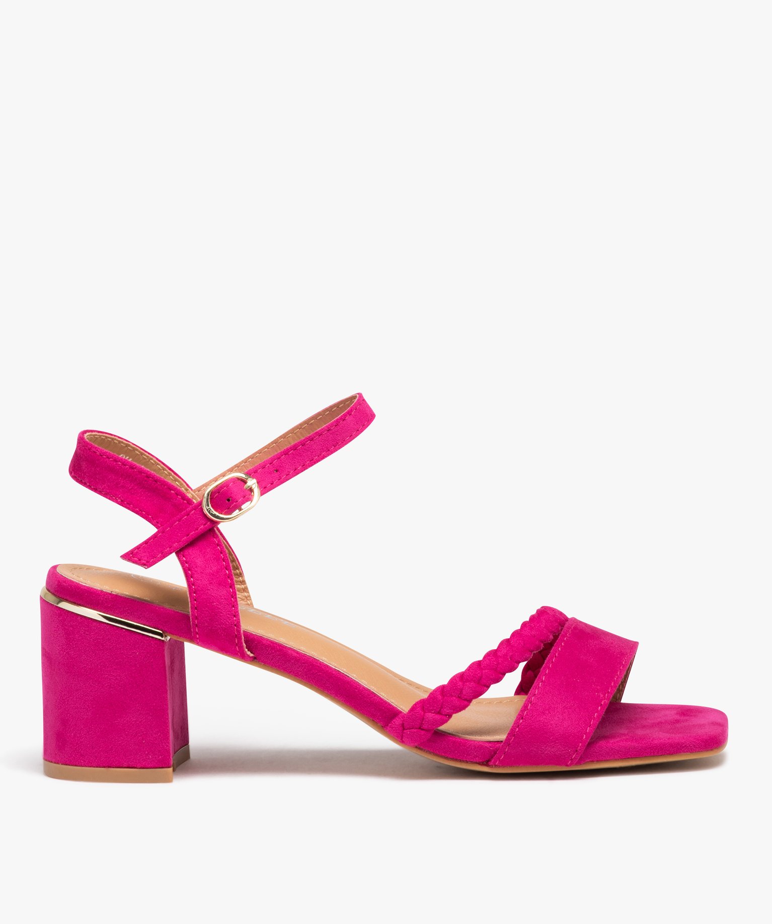Sandales femme unies en suédine à talon carré rose | GEMO
