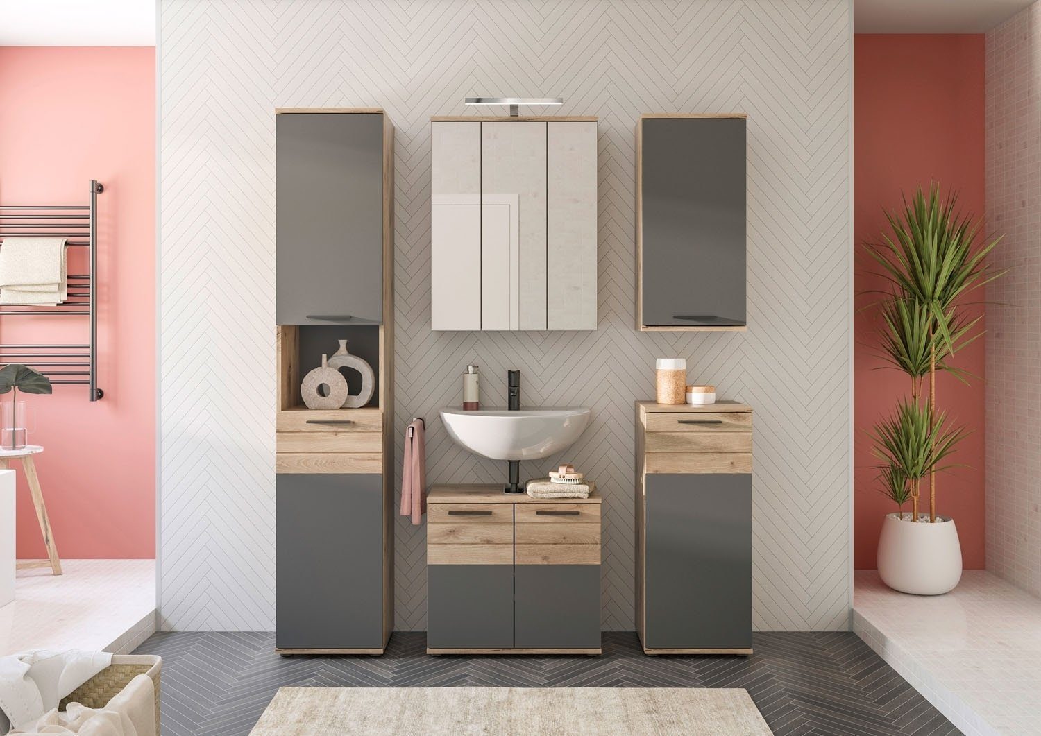 Badezimmerspiegelschrank Spiegelschrank, MARGA, Braun, B 66 cm, T 18 cm