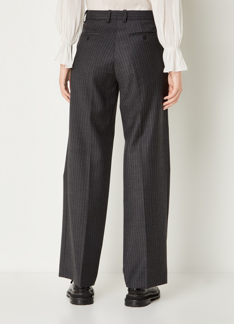 Pantaloni cu talie înaltă, lați, cu dungi, din lână, model Sandro Kelina.