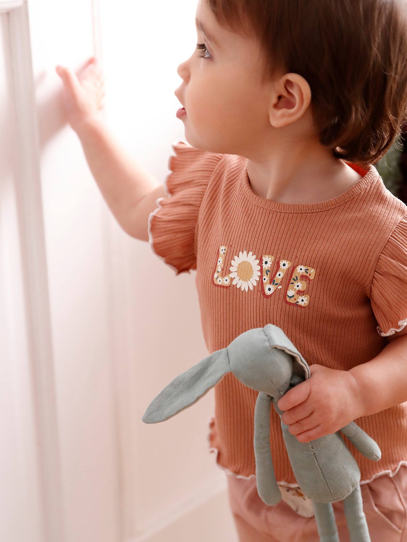 T-shirt love bébé manches courtes vieux rose
