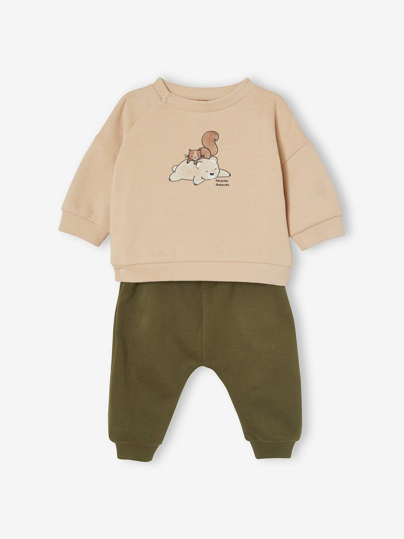 Ensemble en molleton sweat et pantalon bébé kaki foncé
