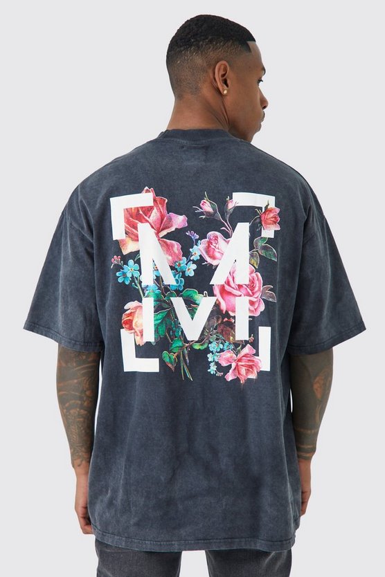 Oversize T-Shirt mit Acid-Waschung und floralem Print
