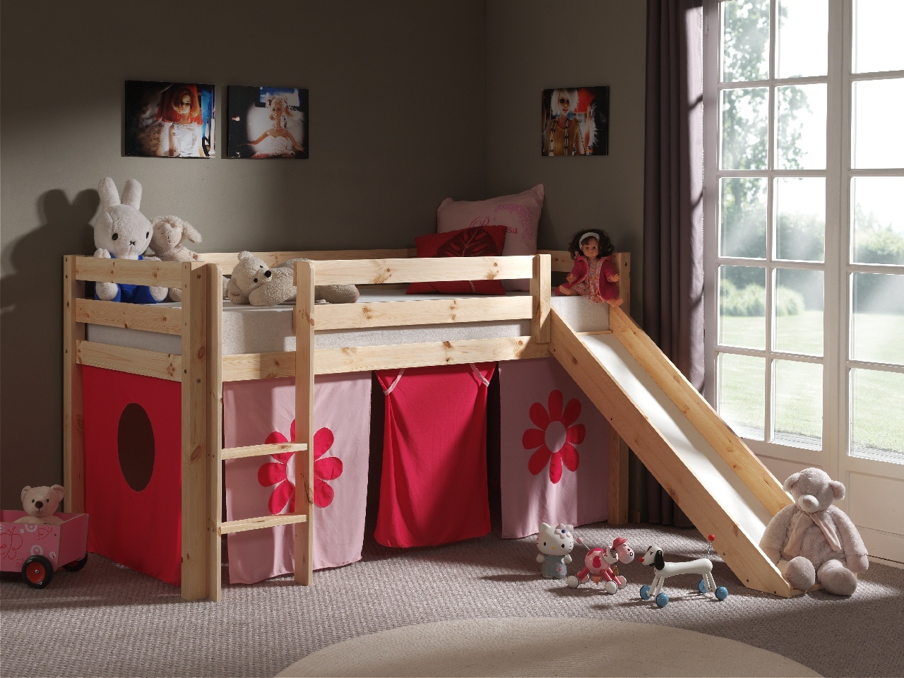 VIPACK Spielbett Pino mit Rutsche und Textilset 