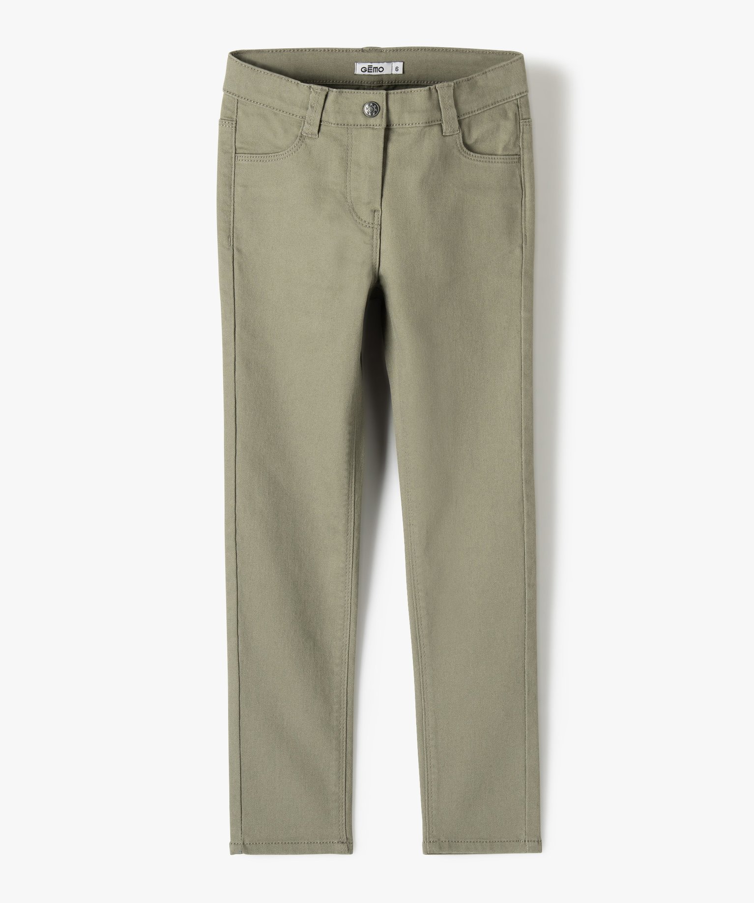 Pantalon stretch coupe Slim uni fille kaki | GEMO