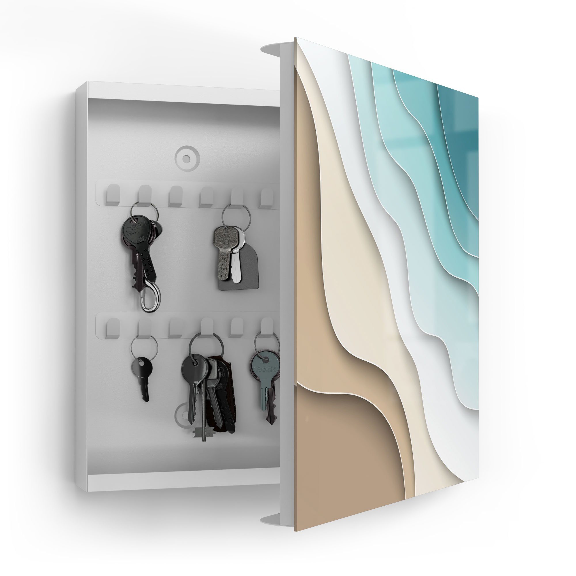 DEQORI Schlüsselkasten 'Farbige Papierwellen', Glas Schlüsselbox modern magnetisch beschreibbar
