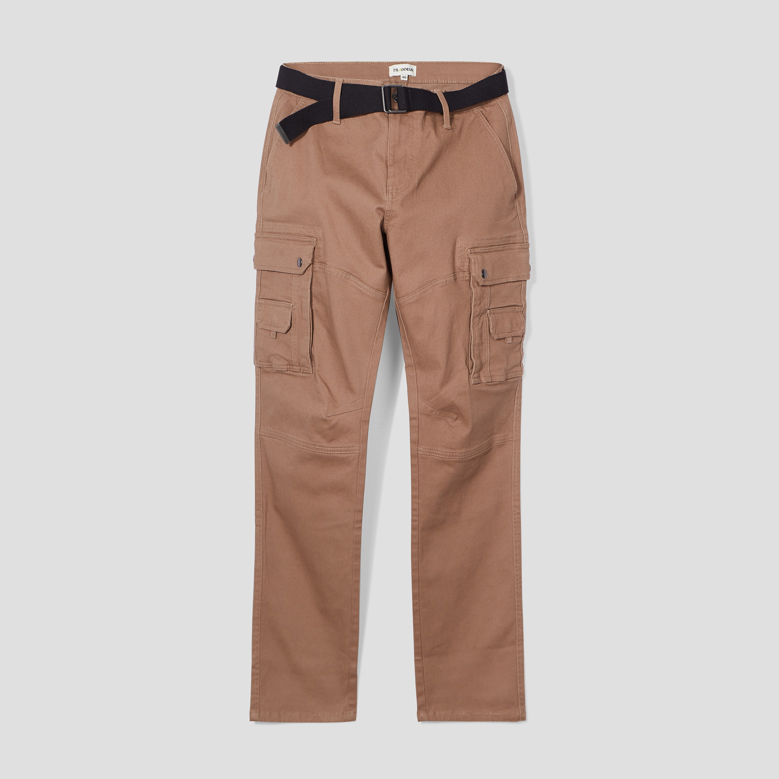 Pantalon cargo regular ceinturé marron homme | La Halle