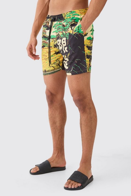 Mittellange Badehose mit Print