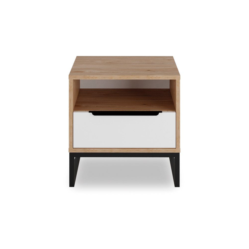 Lomadox Jugendzimmer-Set LUZZI-132, (Sparset, 4-tlg), Eiche Nb. mit weiß, Kleiderschrank, Nachttisch, Bett, Kommode