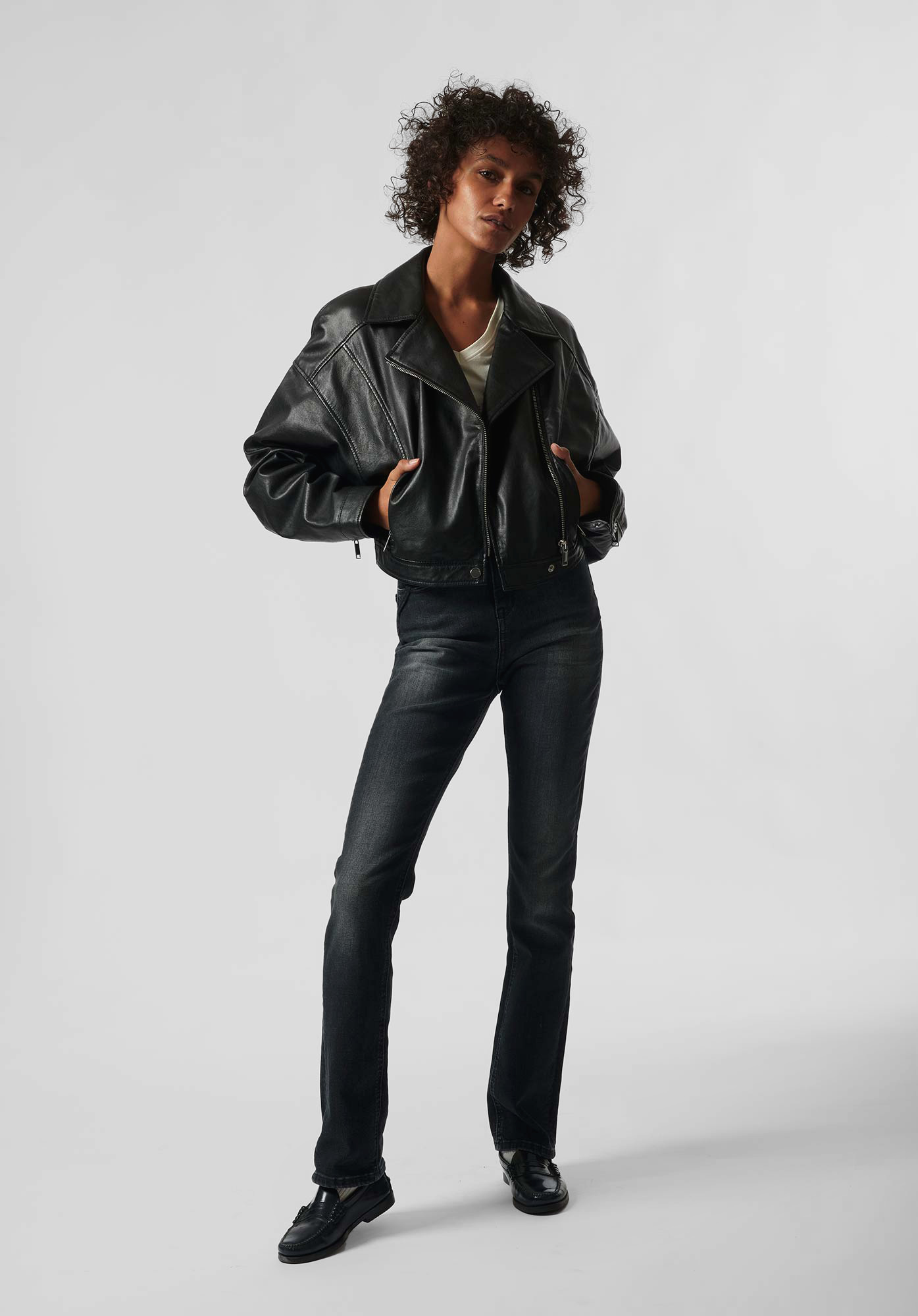 SLIVE  Veste en cuir noir Femme