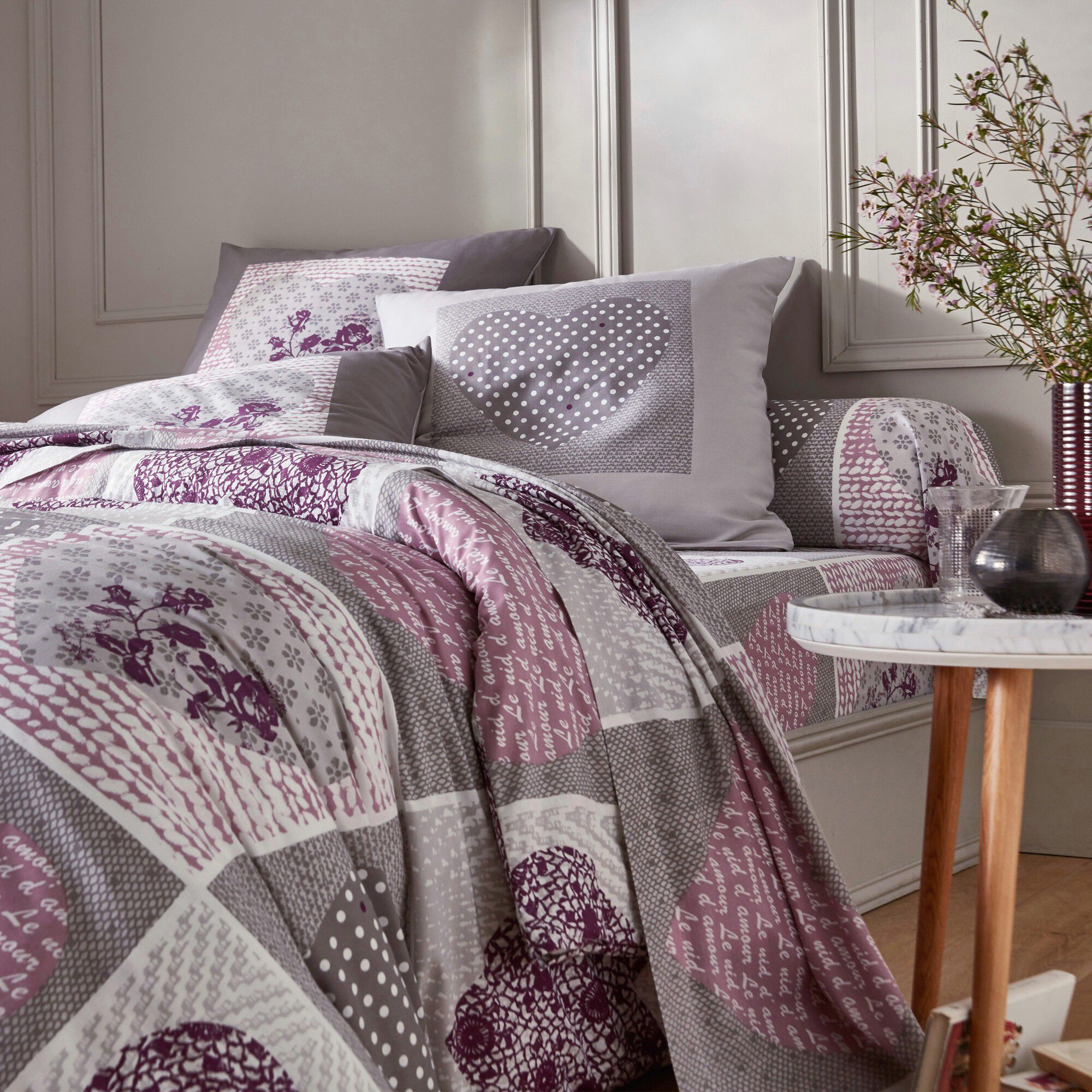 Linge de lit Lovely en flanelle imprimé coeurs