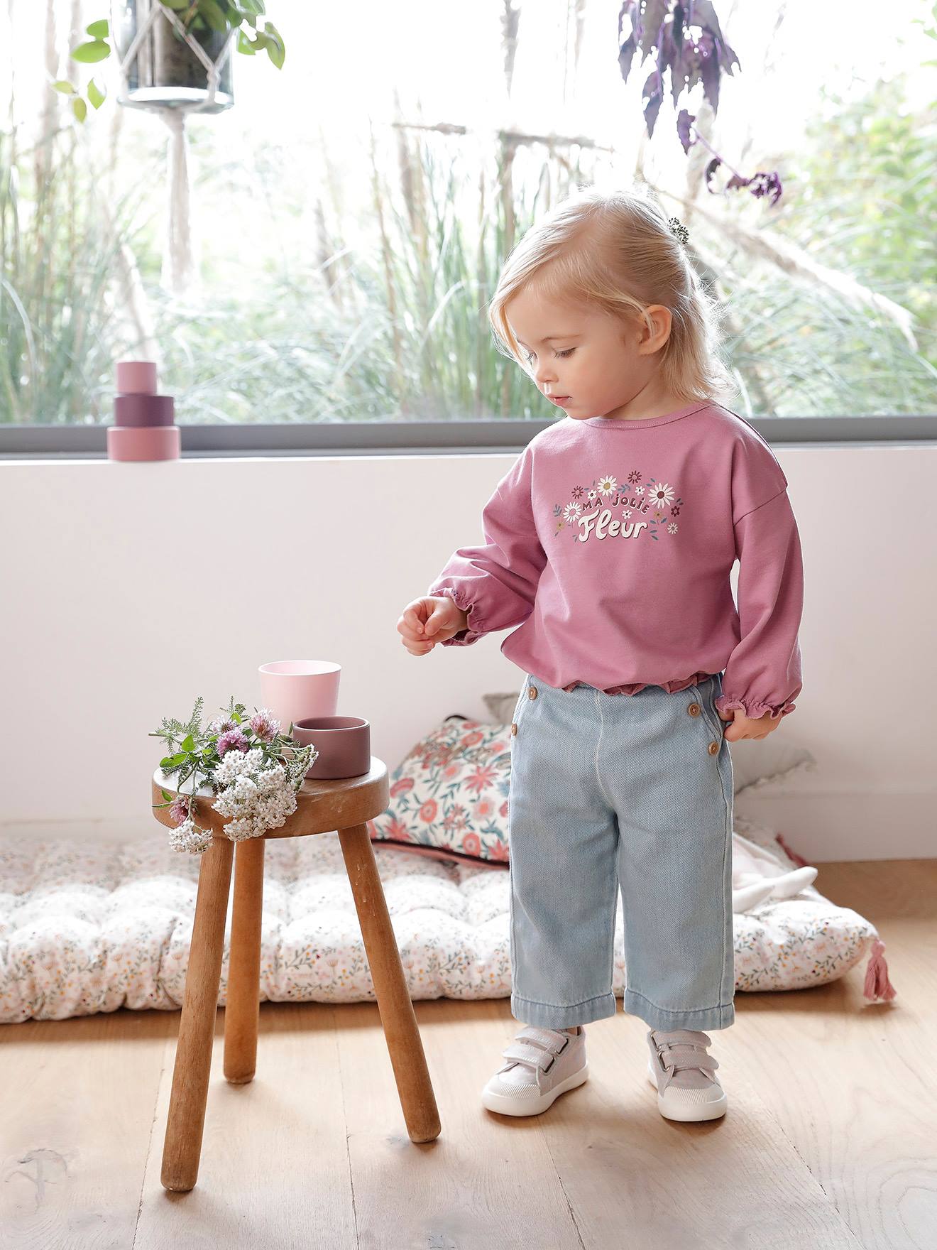 Pantalon large bébé à pont en denim double stone
