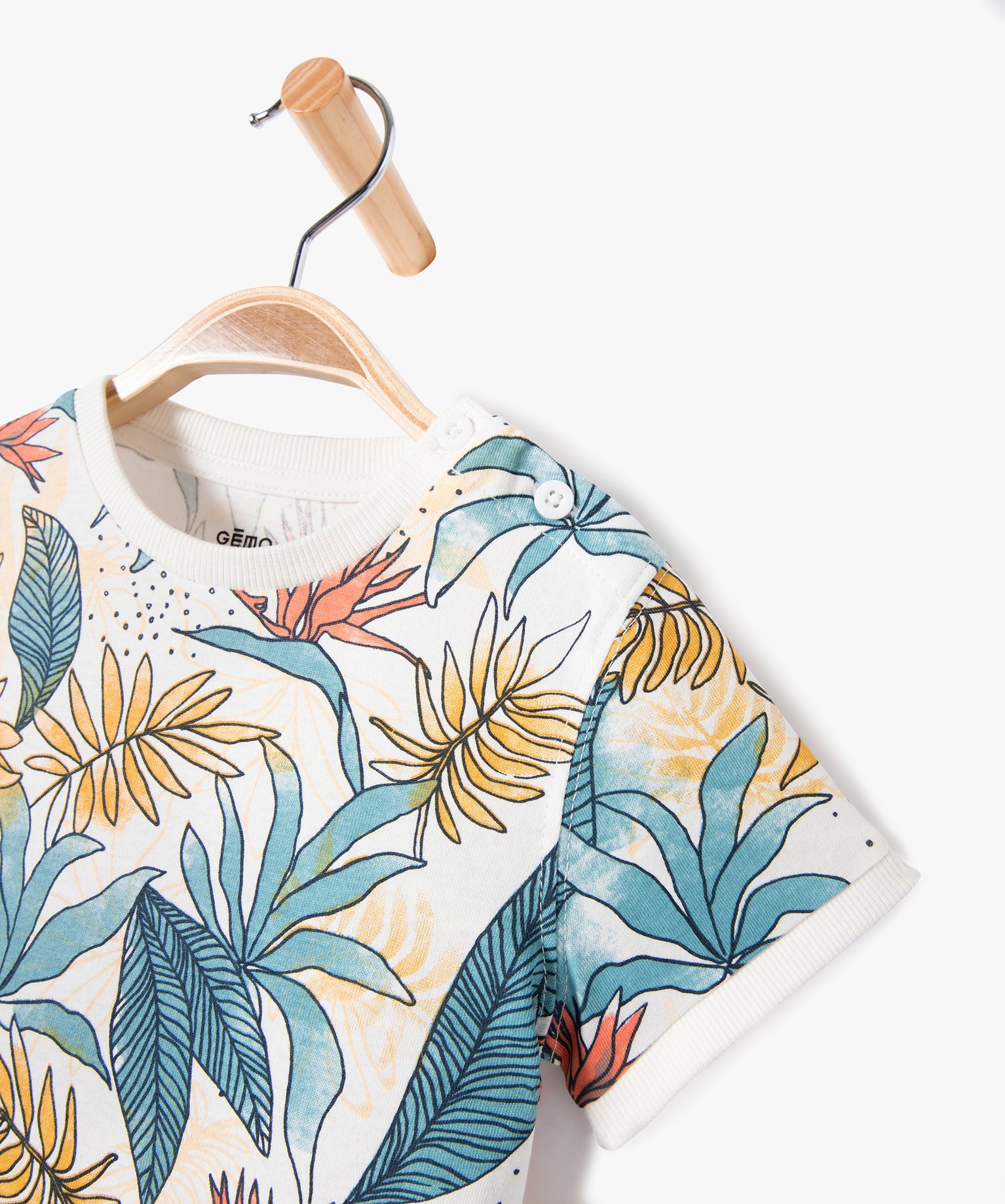 Tee-shirt manches courtes imprimé feuillage bébé Garçon ecru | GEMO