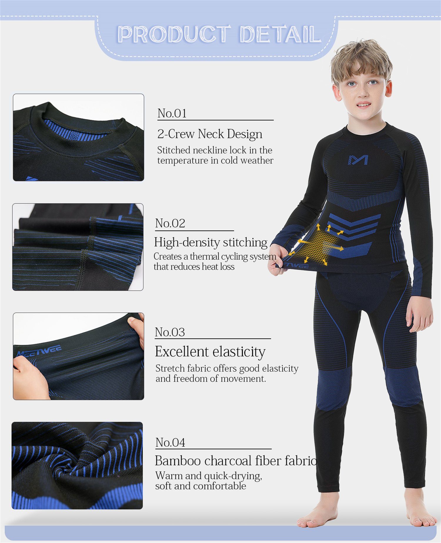 MEETYOO Thermounterhemd Kinder Thermo Unterwäsche Set (Sport Funktionswäsche Unterhemd + Unterhose, Fleece Skiunterwäsche) Wandern, Snowboarden, Radfahren, Laufen und Skifahren