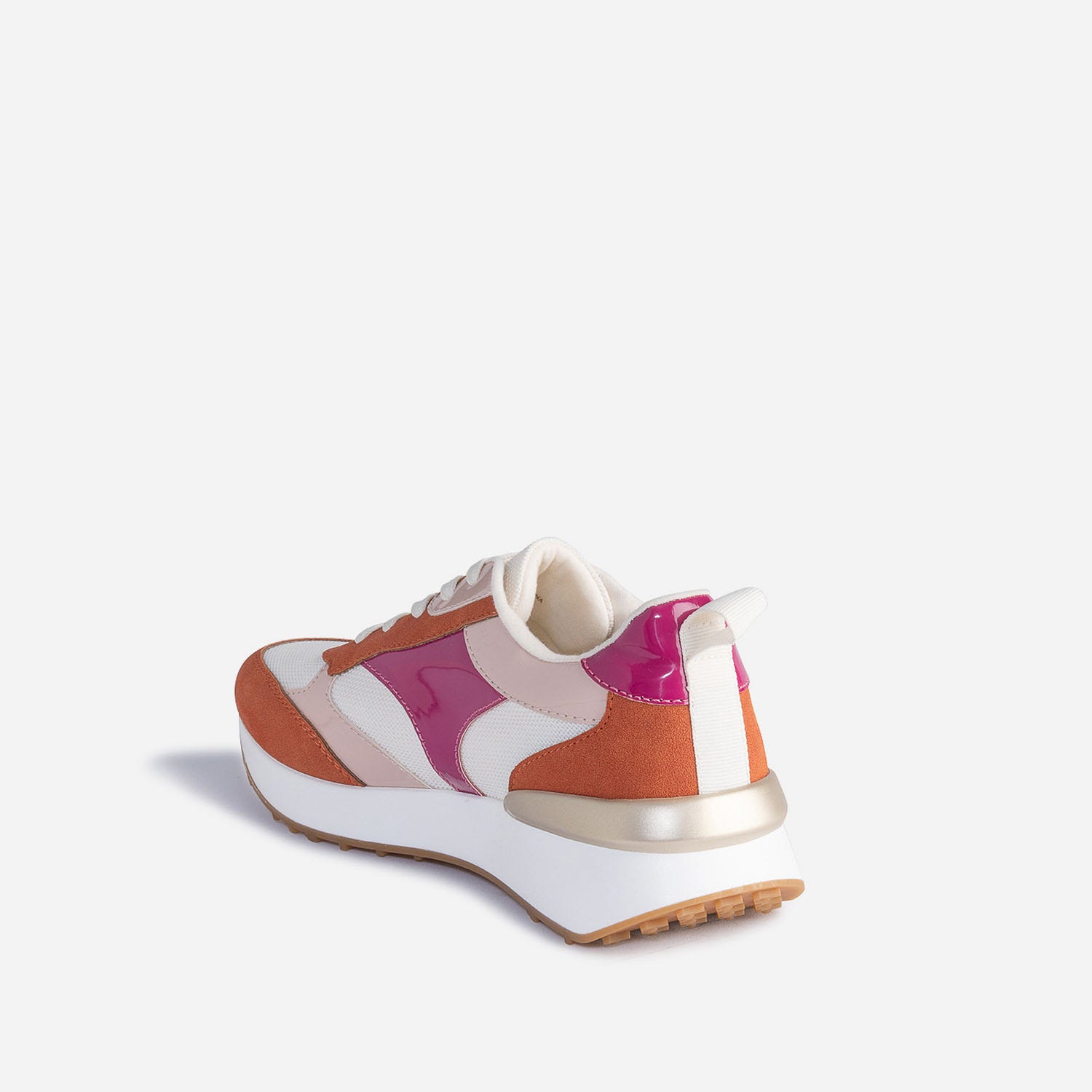 Tennis TEXTO beige et terracotta à détails vernis roses