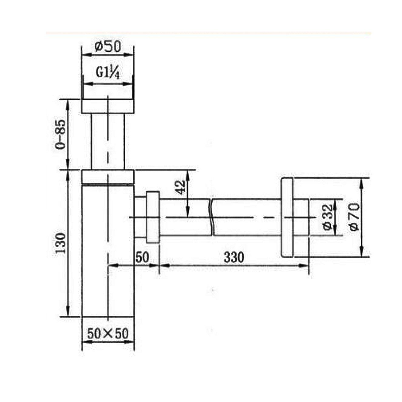 Sanixa Siphon Design Siphon eckig schwarz matt/Ablauf, (Design Siphon eckig schwarz matt/Ablauf), Waschbecken Abfluss Ablaufset Sifon Röhren-syphon