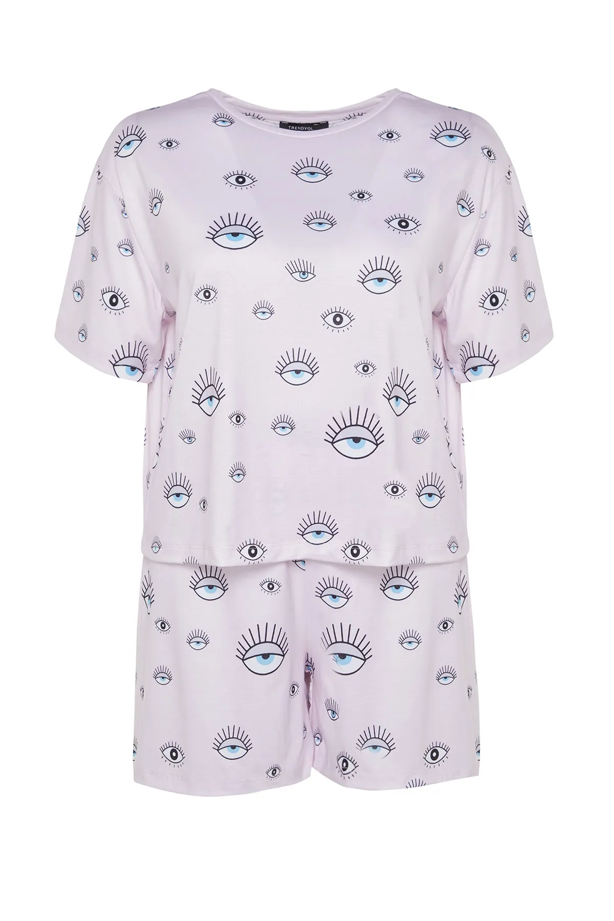 Trendyol Curve  Puderfarbenes, gemustertes Pyjama-Set aus Strick TBBSS22PT0233