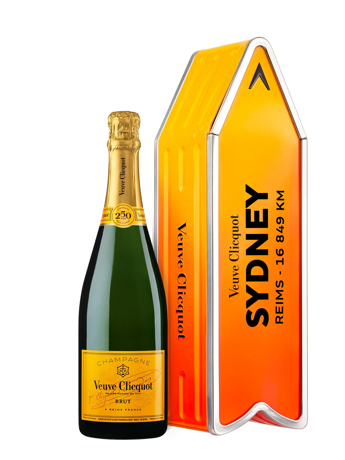 Veuve Clicquot Yellow Label personalisierbarer Arrow in orangefarbenem Farbverlauf