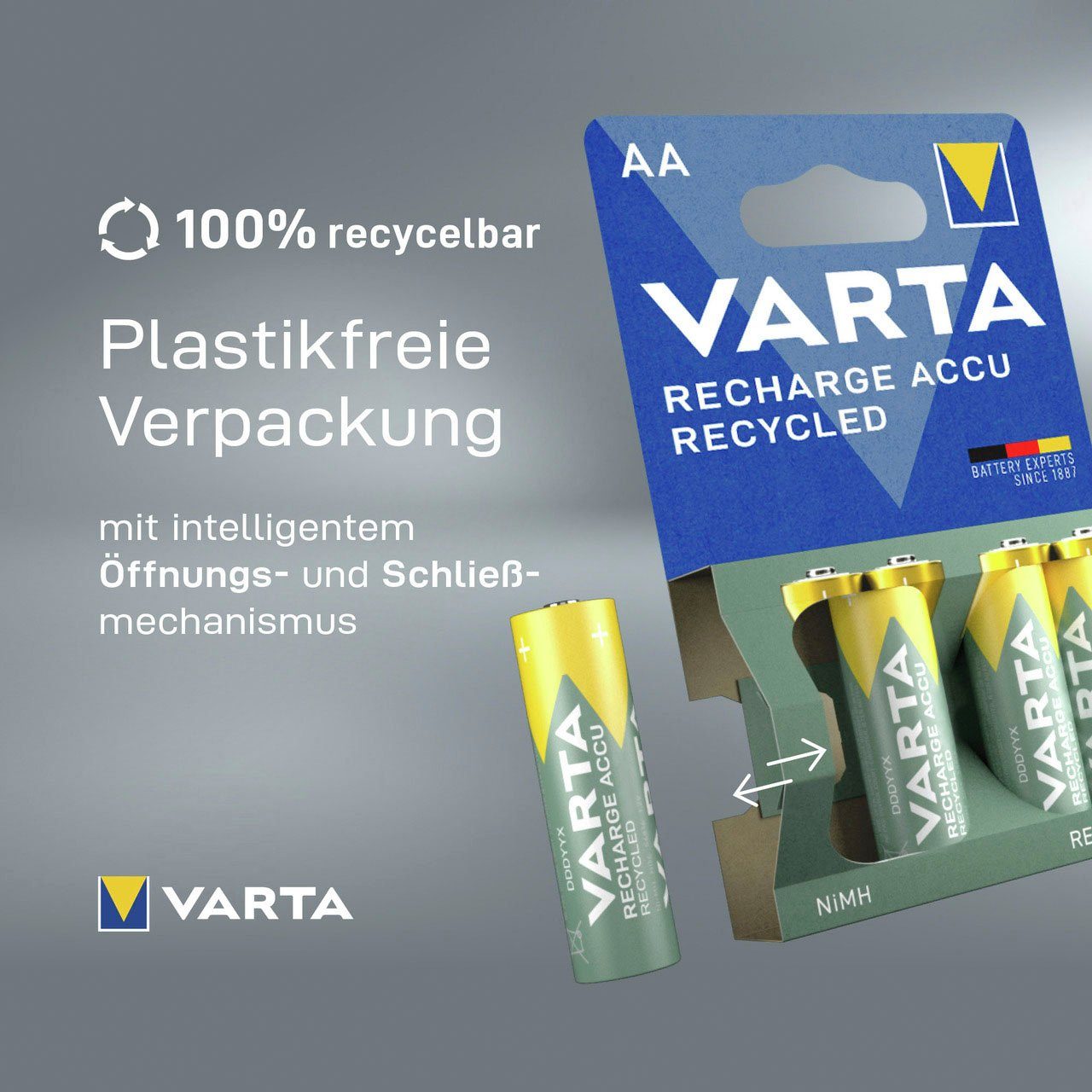 VARTA wiederauflaudbare Akkus Akku Micro 800 mAh (1,2 V, 4 St), VARTA Recharge Accu Recycled wiederaufladbar
