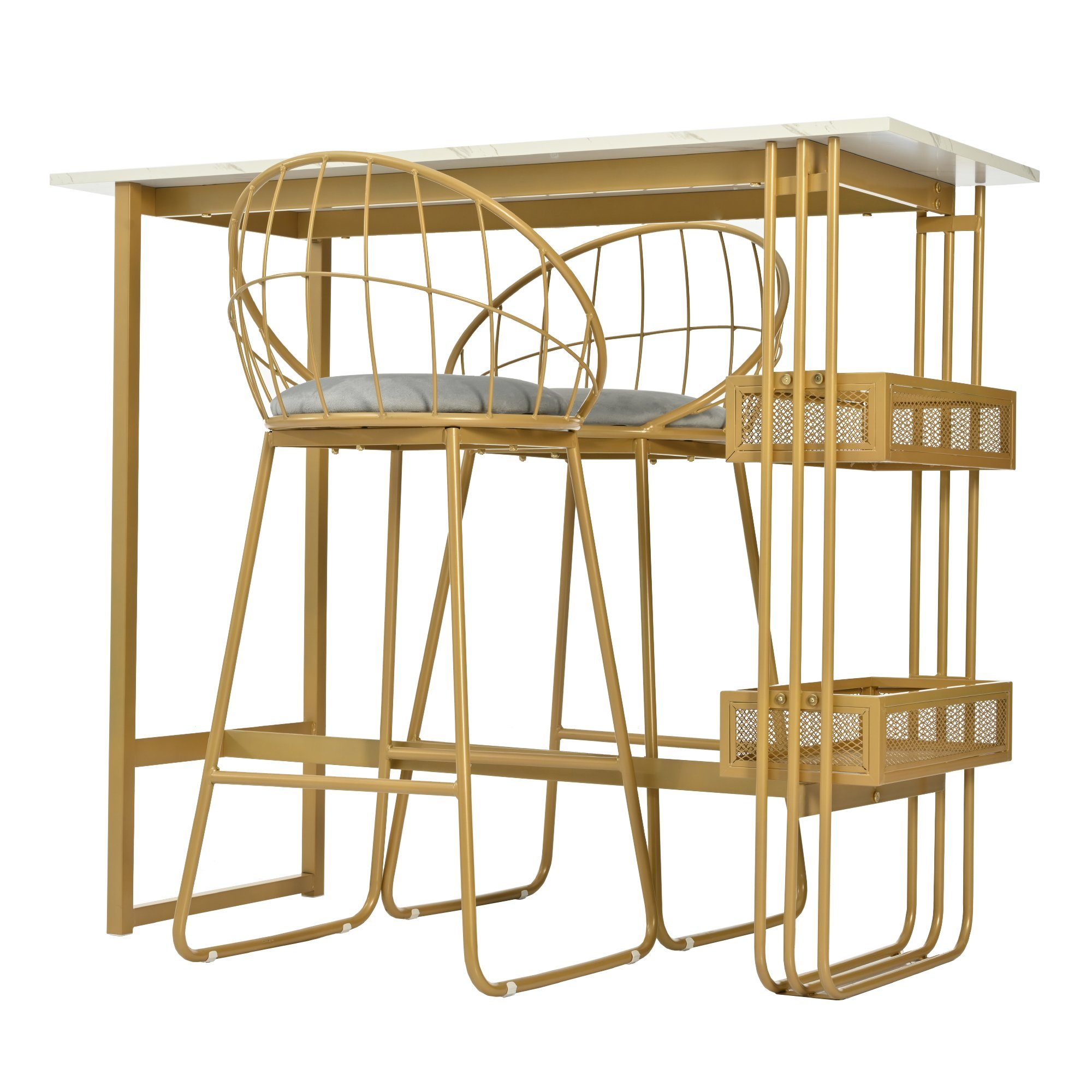 REDOM Bargruppe Stehtisch mit Lagerregal Barstühle Samt ​, (3-tlg), Bartisch mit 2er BarHocker Set