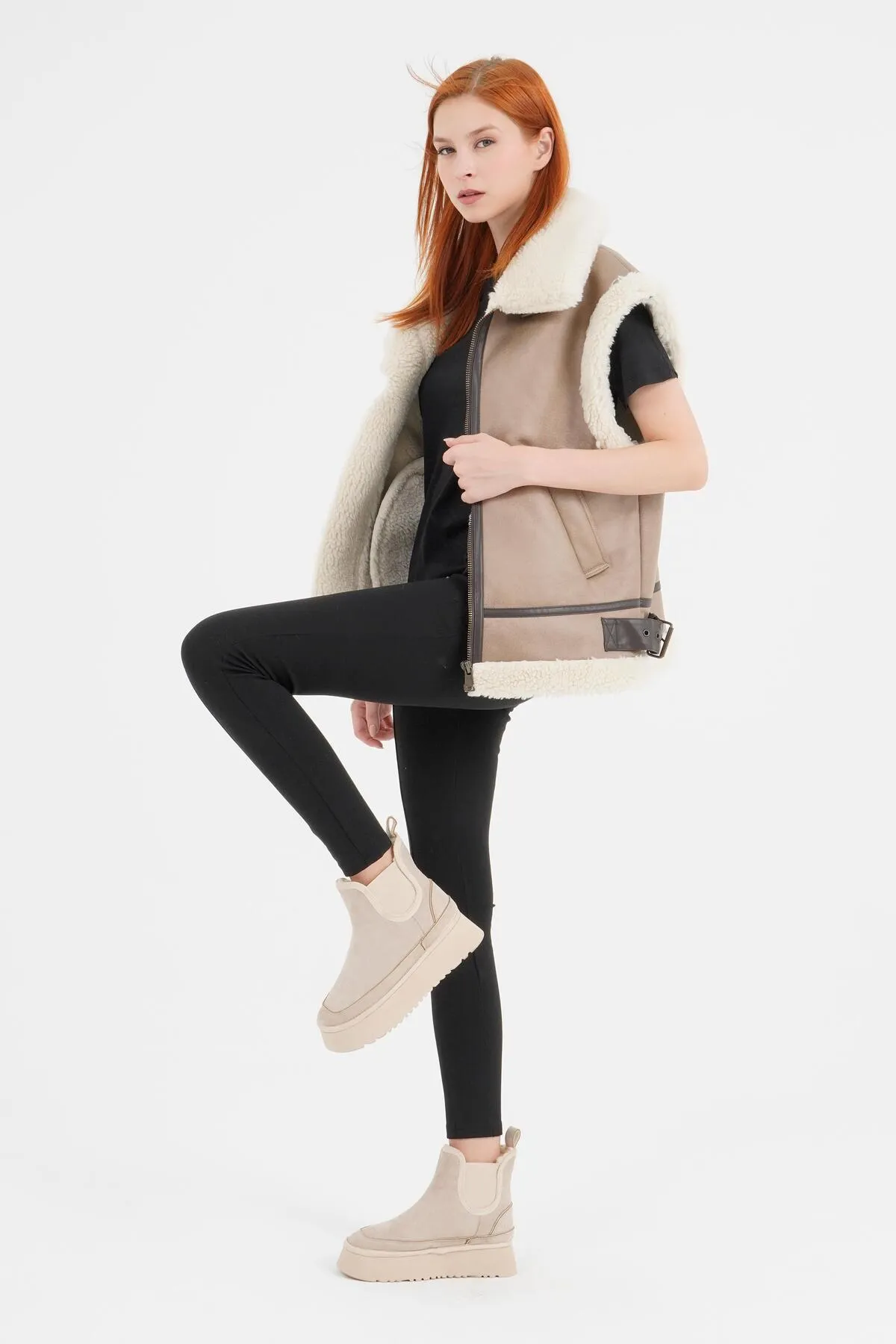 CZ London  Damen-Chelsea-Stiefel, elastisch, bequem, mit Fell innen