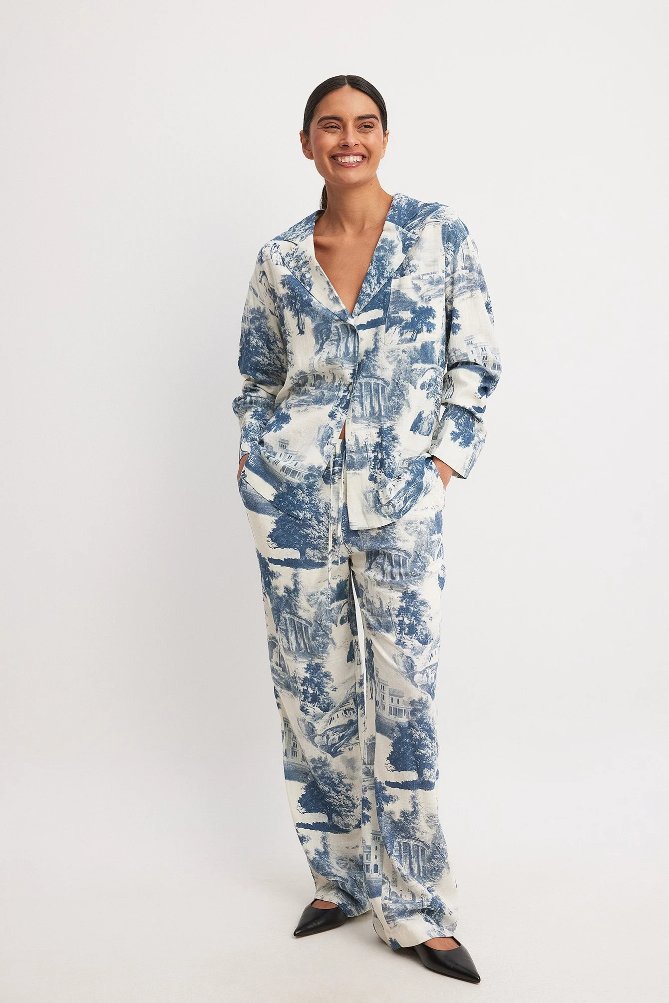Hose aus Leinen-Mix mit halbhoher Taille und Kordelzug