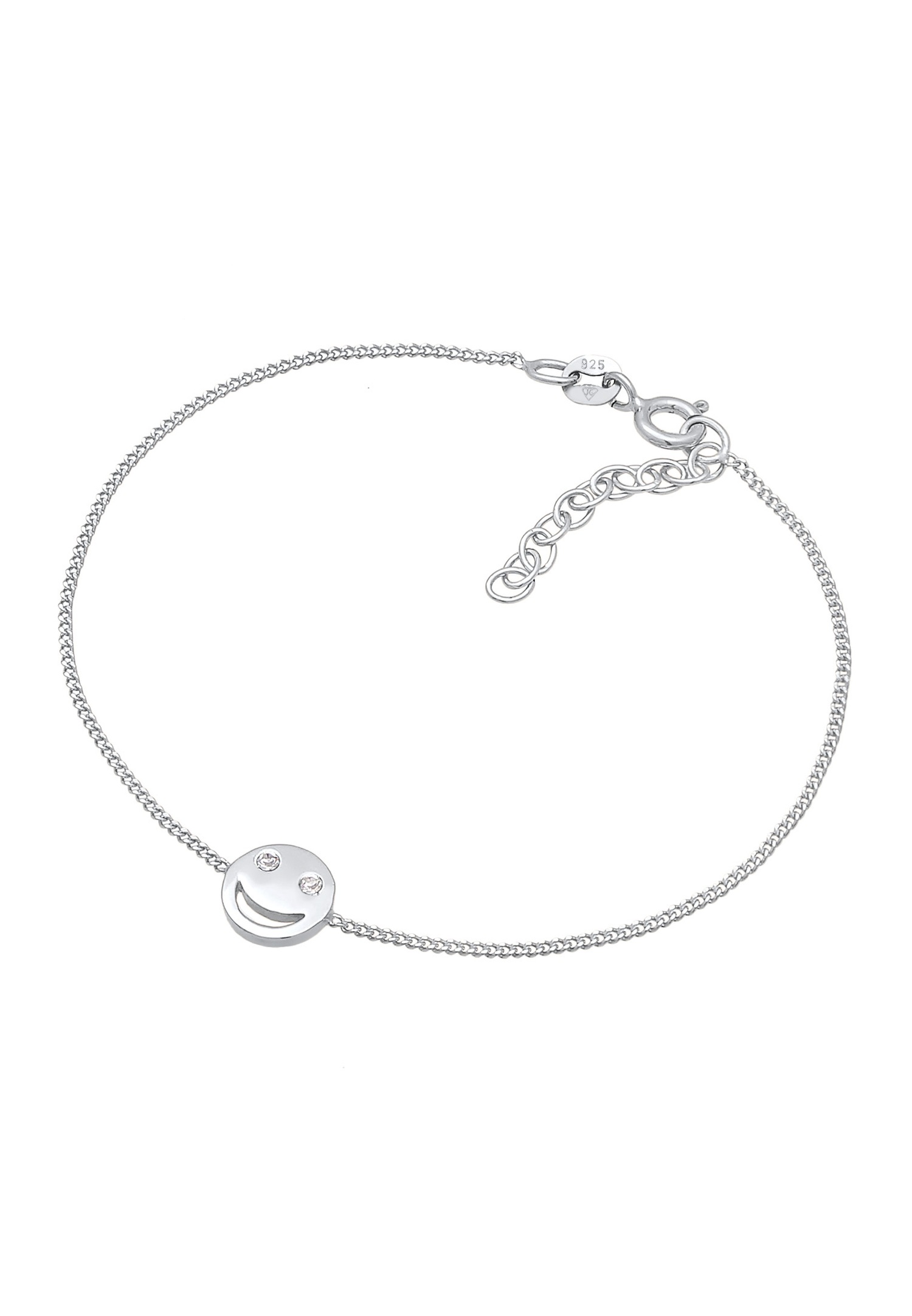 Símbolo de cara sonriente de moda para mujer de Elli con cristales de plata de ley 925