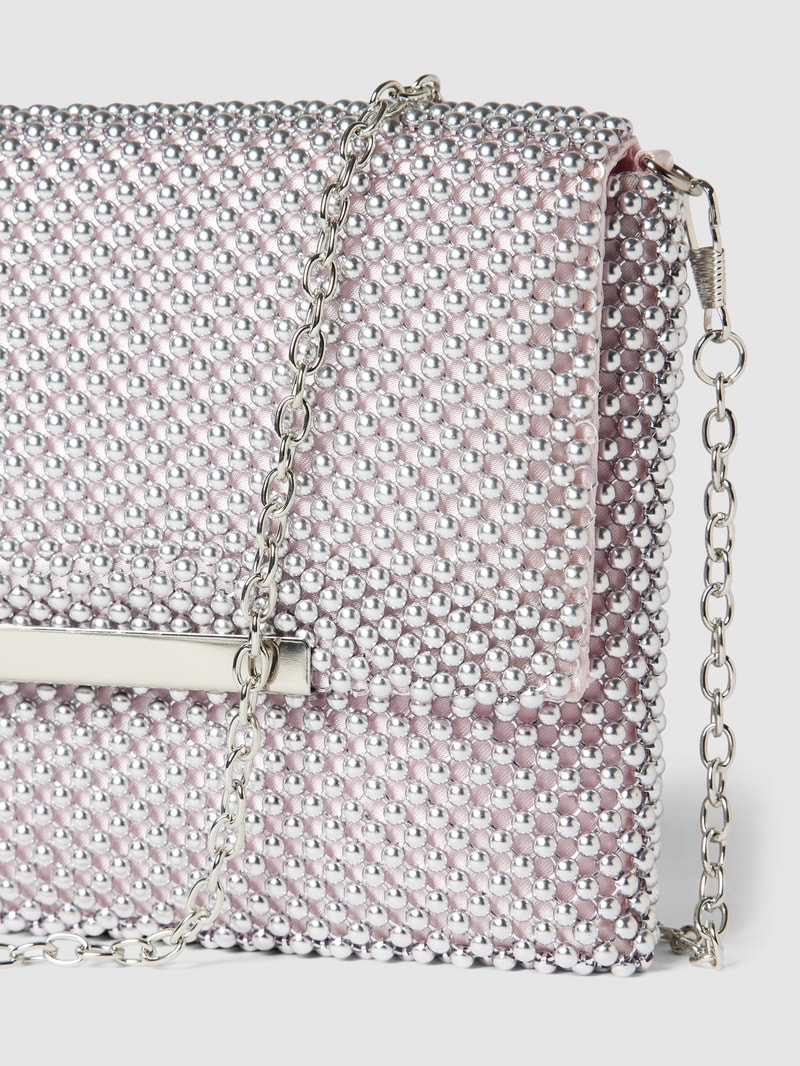 Handtasche mit Ziersteinbesatz in metallic rosa