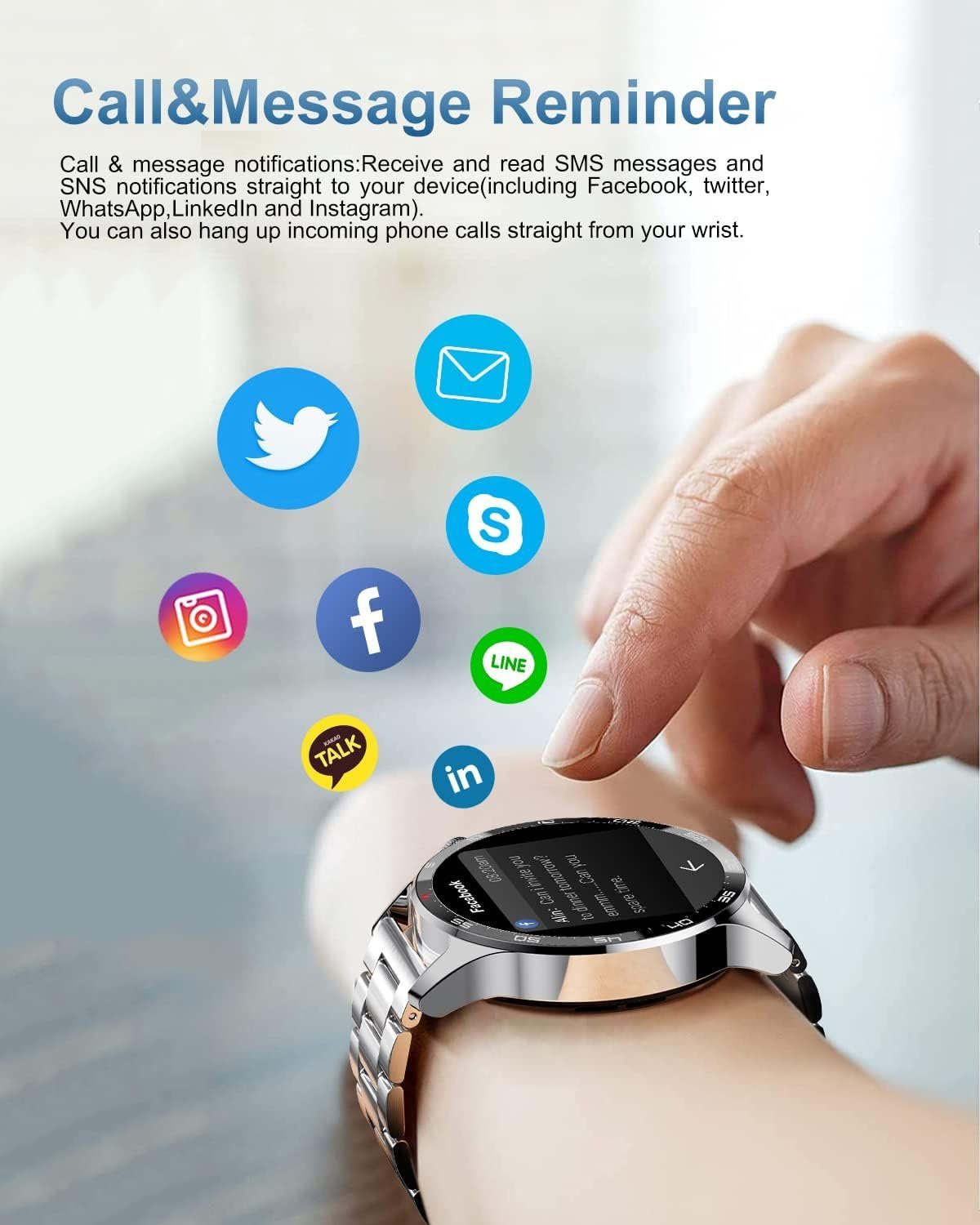 Lige Smartwatch (1,32 Zoll, Android iOS), für Herren mit Bluetooth Telefonfunktion Fitness Tracker Sportuhr
