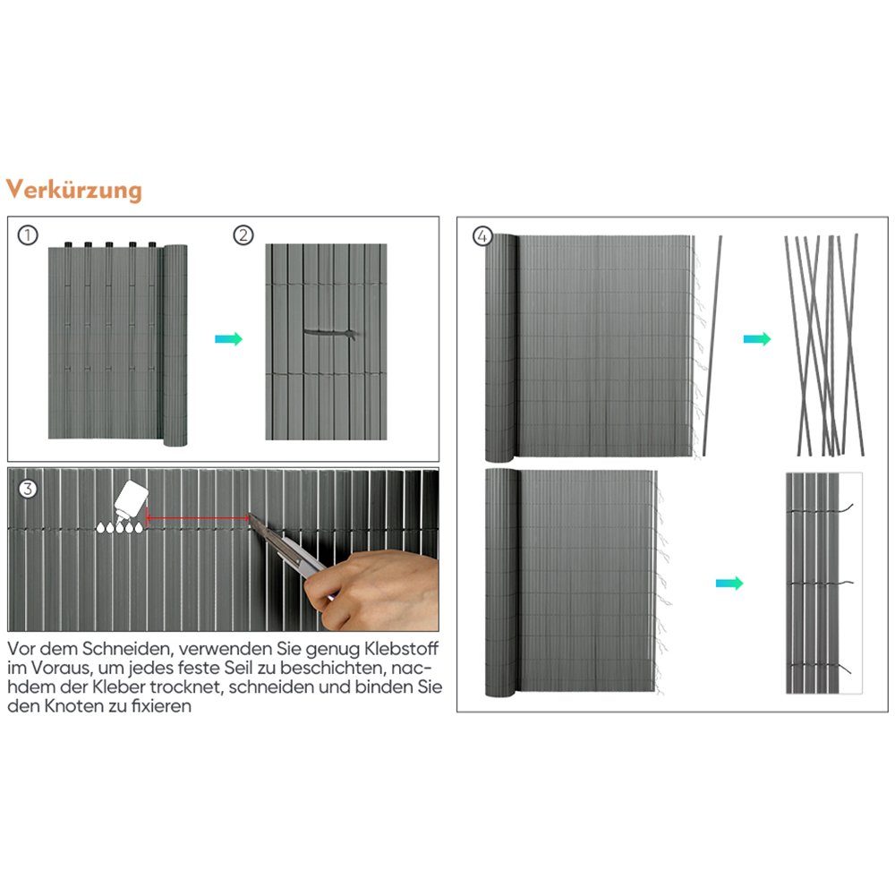 Sekey Balkonsichtschutz PVC Sichtschutzmatte Doppelte Verstärkung Innen, Sichtschutzzaun UV-beständig Wetterfest Windschutz Balkonverkleidung Zaunblende
