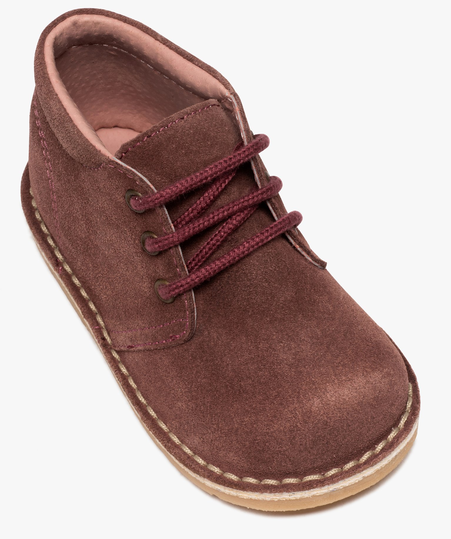 Bottillons bébé fille en cuir uni à lacets rose | GEMO