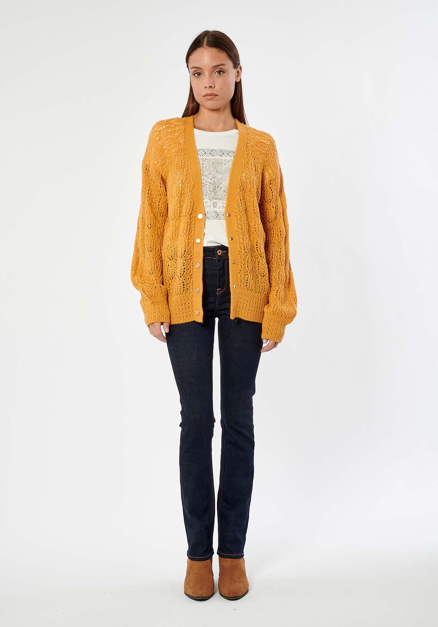 LAEL   Gilet ajouré jaune femme