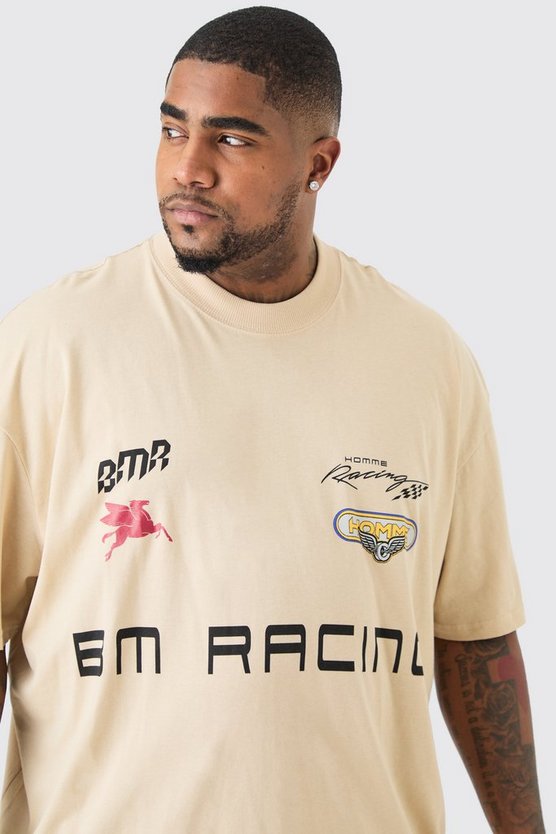Plus Oversize T-Shirt mit Bm Moto Racing Print