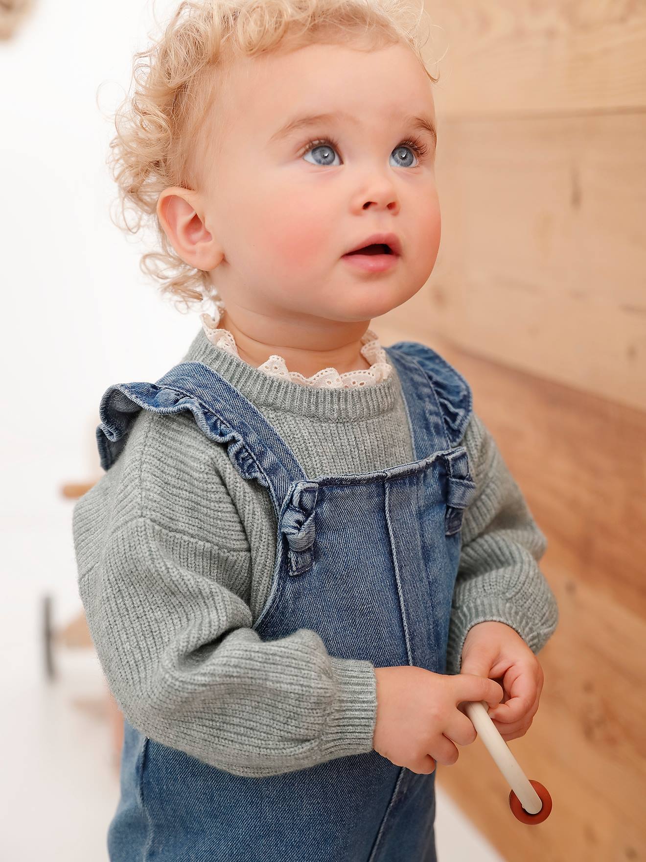 Vertbaudet Mädchen Baby Jeans-Latzhose - blue stone