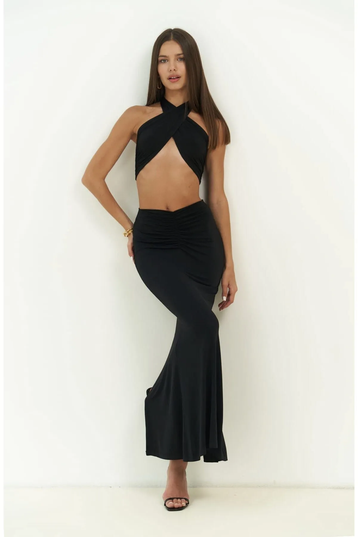 MAİ COLLECTİON  Jolie – Schwarzes, kurzes Rock-Set