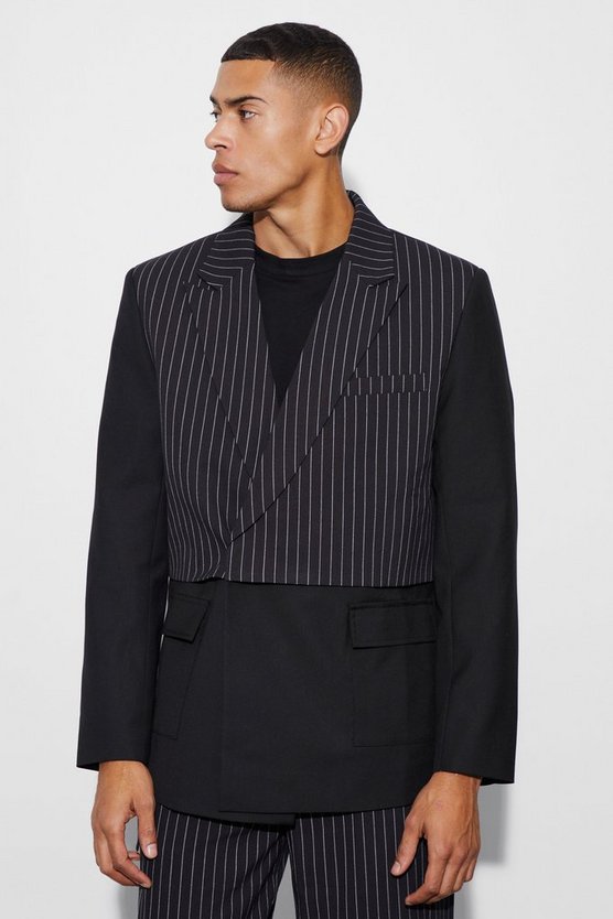 Pinstripe Overlay Oversized Blazer