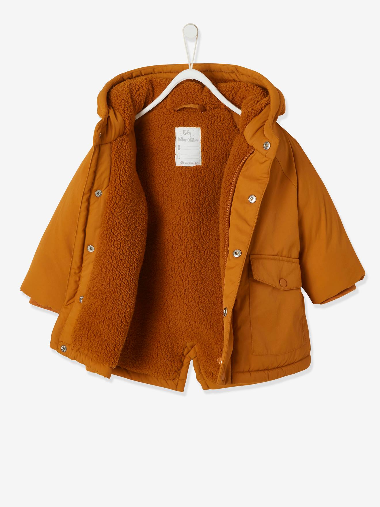 Parka doublée bébé à capuche cannelle